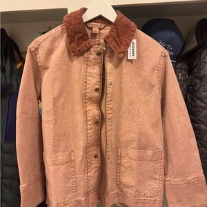 Old Navy Light Pink Jean Jacket with Brown Corduroy Collar